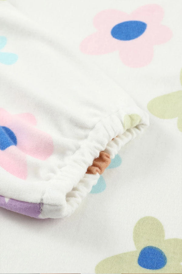 White Print Henley Top \u0026 Drawstring Shorts Loungewear Set