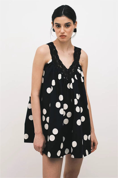 Lace Dot Loose a Line Mini Dress