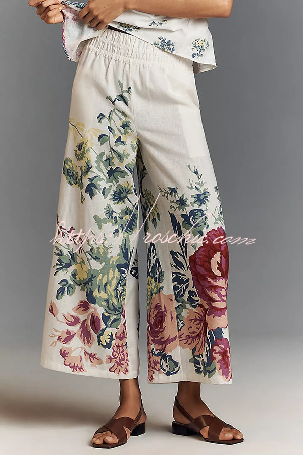 In to the Summer Linen Blend Print Elastic Bandeau and Elastic Waist Pocket Loose Pants Set