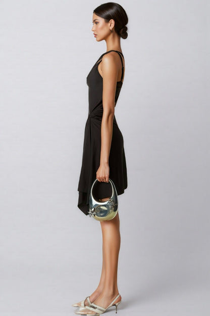 Miroa Slant Shoulder Lace Cutout Mini Dress