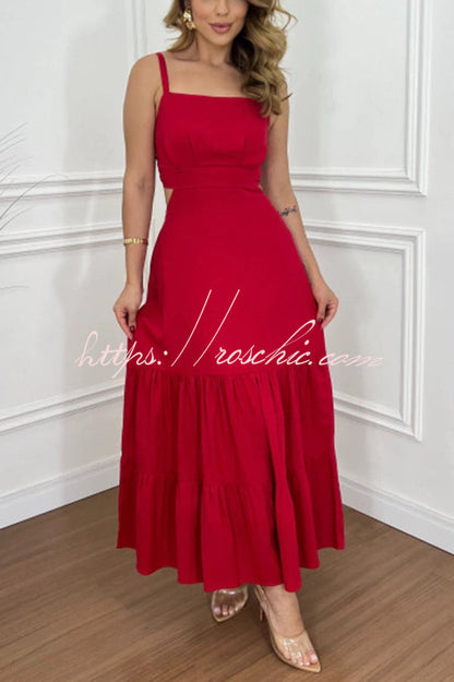 Color Sleeveless Pleated Back Waist-baring Maxi Dress