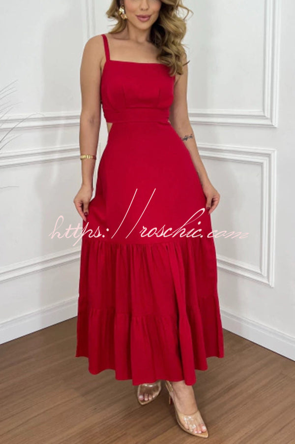 Color Sleeveless Pleated Back Waist-baring Maxi Dress