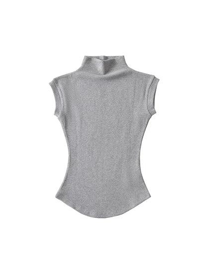 Summer Turtleneck Sleeveless T-shirts Tops Slim Fit Pullovers Causal Tees Shirts Female Basics Tees