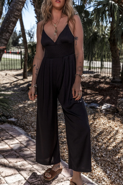 Black Cami V Neck High Waist Wide Leg Jumpsuit