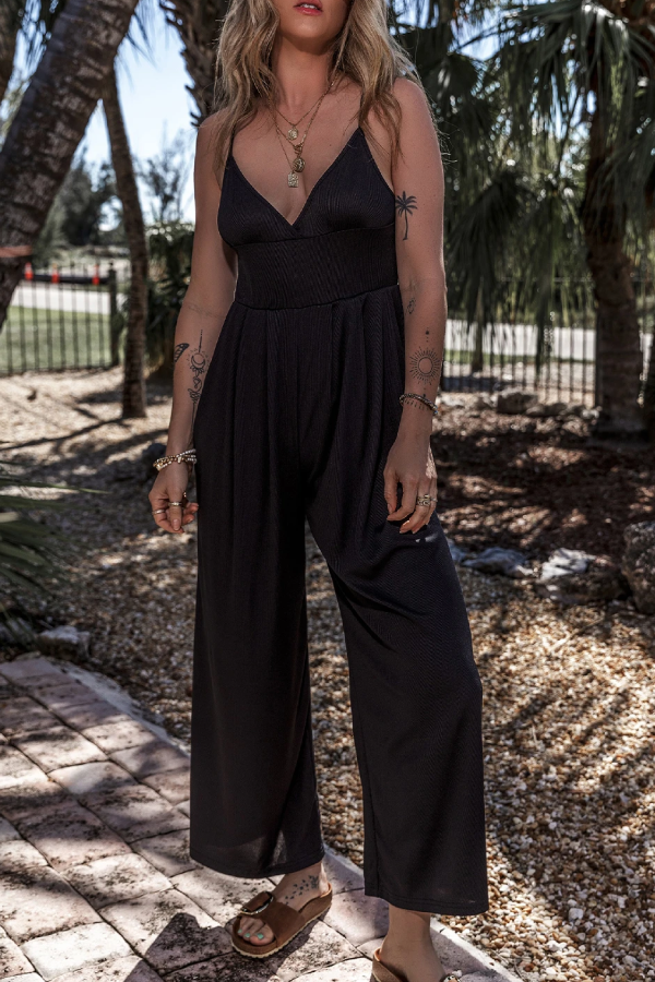 Black Cami V Neck High Waist Wide Leg Jumpsuit