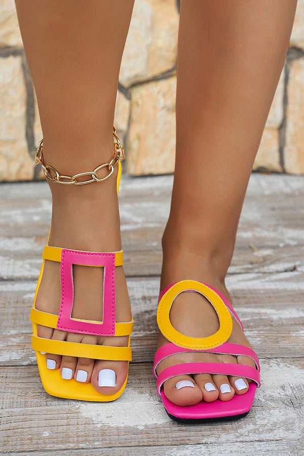Fashionable and Color-blocked Simple Flat Sandals