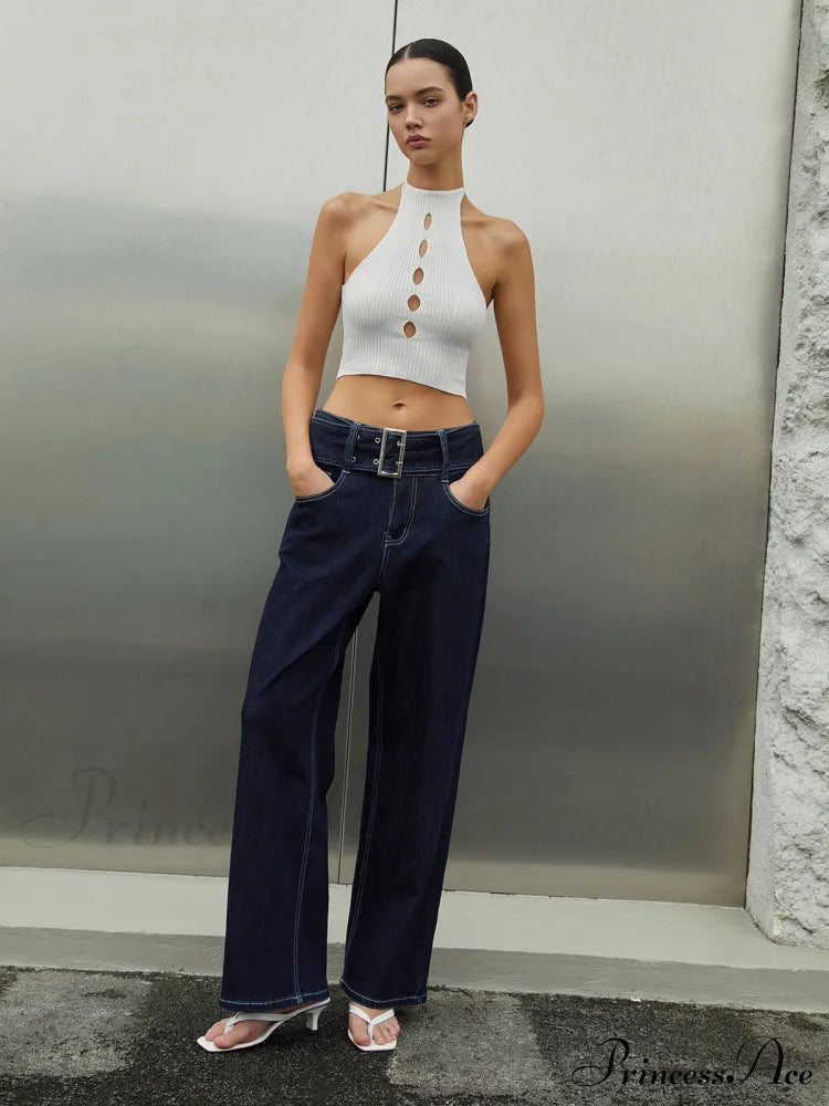 Center Cut Out Halter Crop Sweater Vest