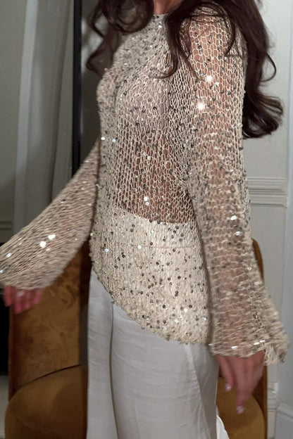 Sequin Long Sleeve Knit Blouse
