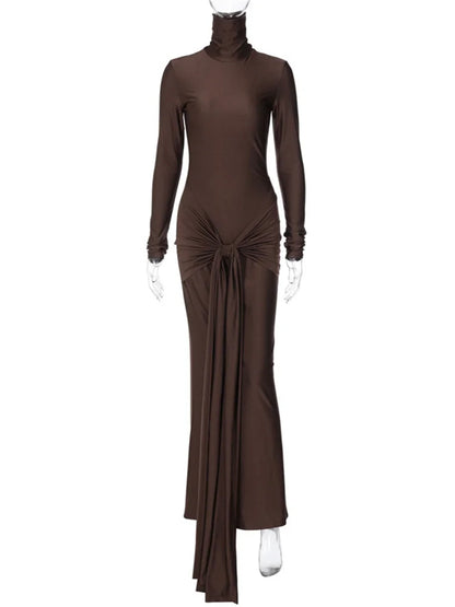 Bandage Spring Maxi Dress Slim Pleated Lace-up Party Dress Long Dress