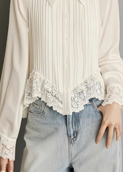 Art White Button Lace Chiffon Blouses Spring Rv040