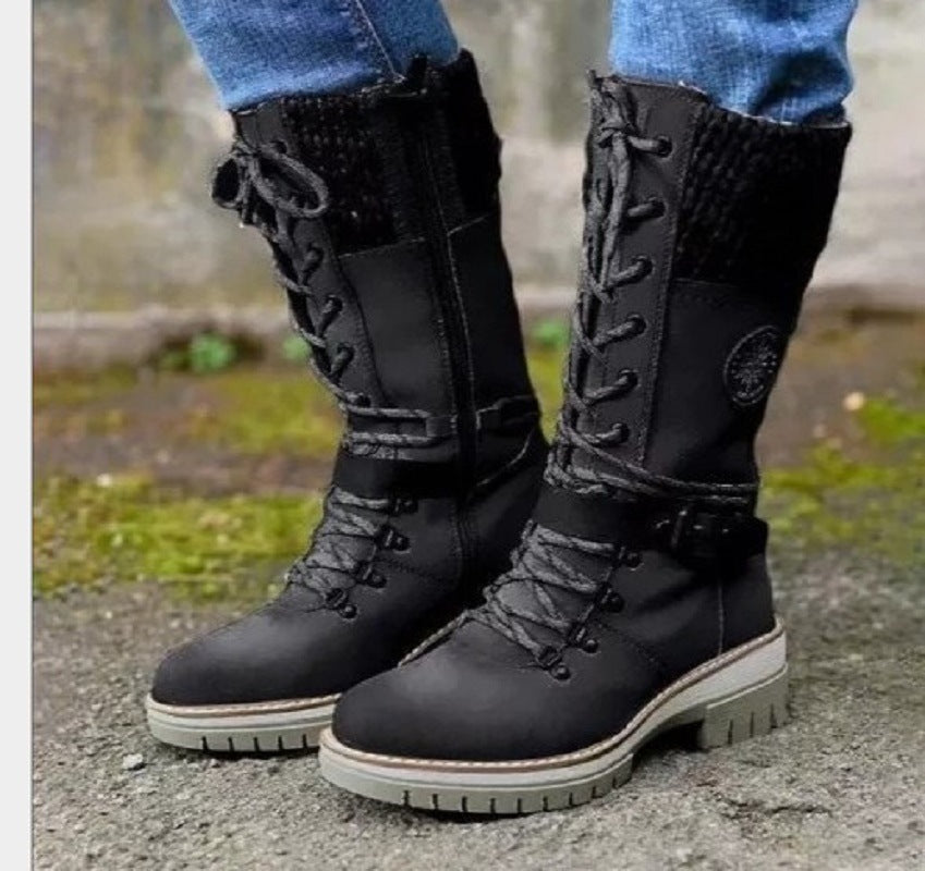 Mid Tube Square Heel Round Toe Martin Boots