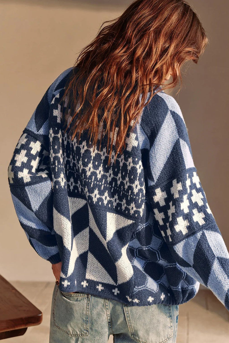Abstract Y2k Loose Long Sleeve Knit Cardigan