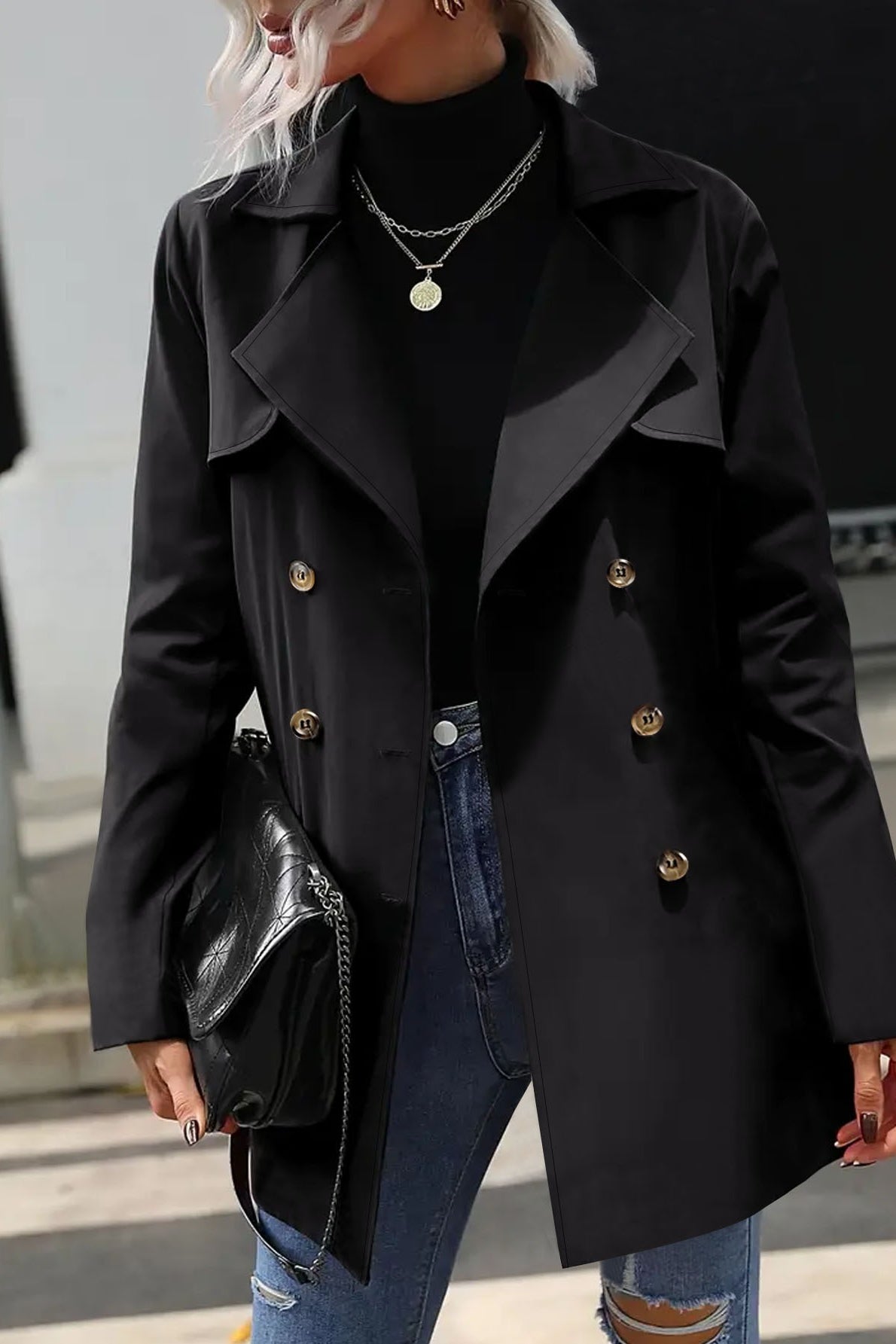 Double-breasted Tie Waist Mid-length Trench Coat