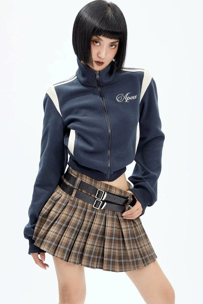Plaid Double-belt Pleated Skirt