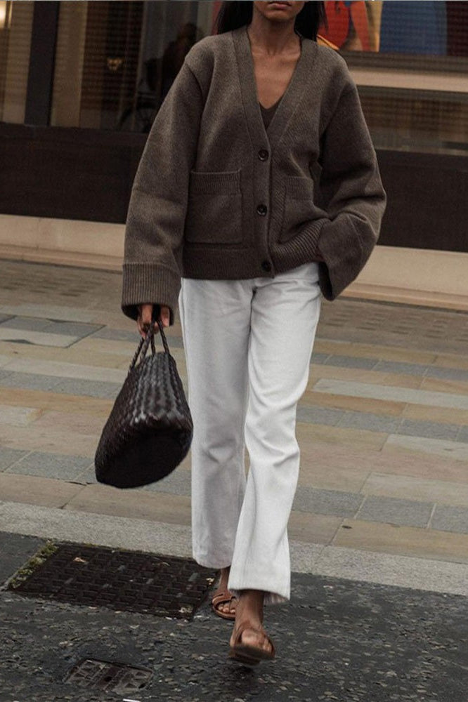 Color Knit V-neck Coat