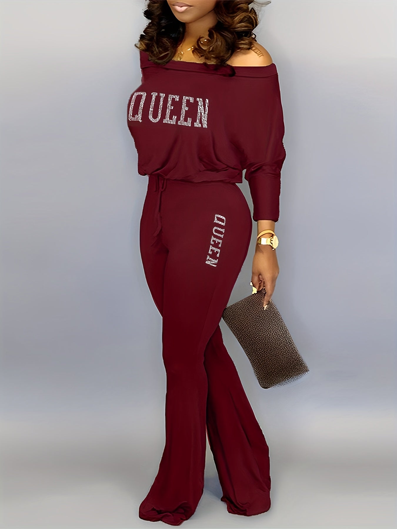 Queen Print Off Shoulder Jumpsuit Re7125