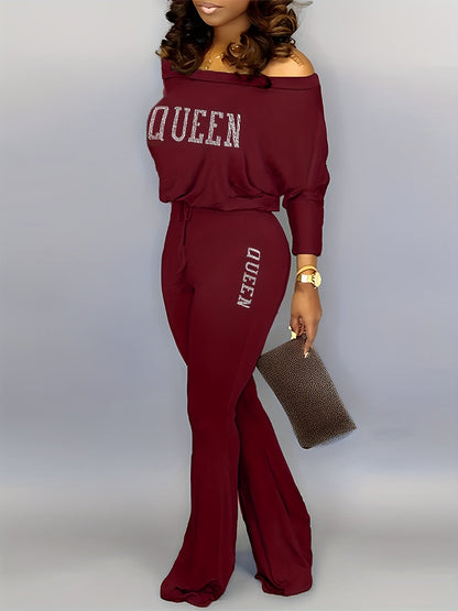 Queen Print Off Shoulder Jumpsuit Re7125