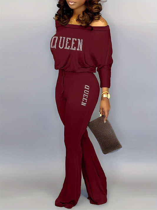 Queen Print Off Shoulder Jumpsuit Re7125