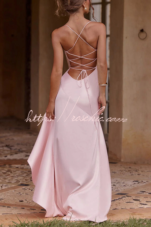 Color Backless Lace-up Irregular Ruffled Maxi Dress
