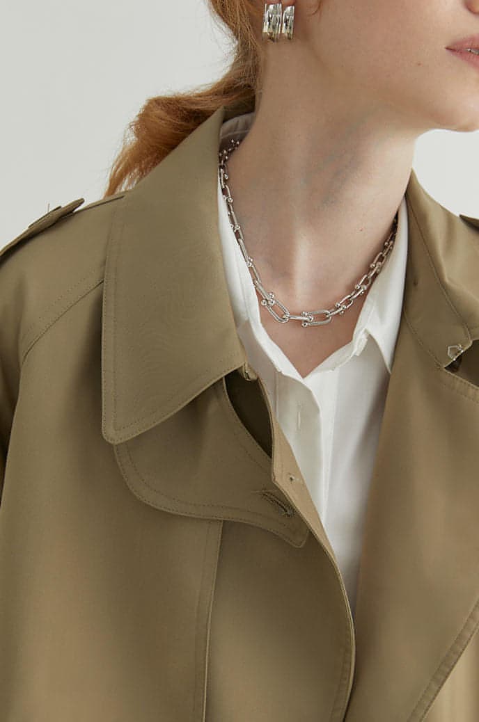 Double-breasted Loose Mid-length Melton Trench Coat