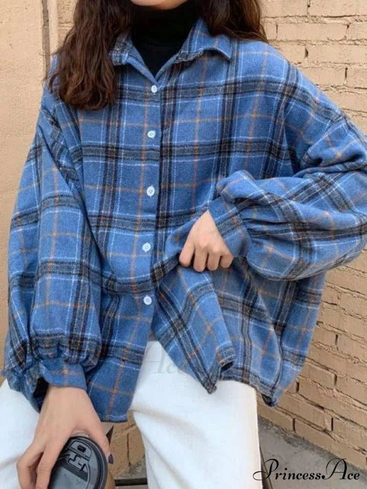 Checkered Long Graceful Sleeve Blouse