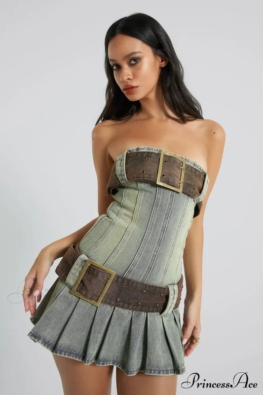 Chelsea Denim Stylish Kilt Mini Dress