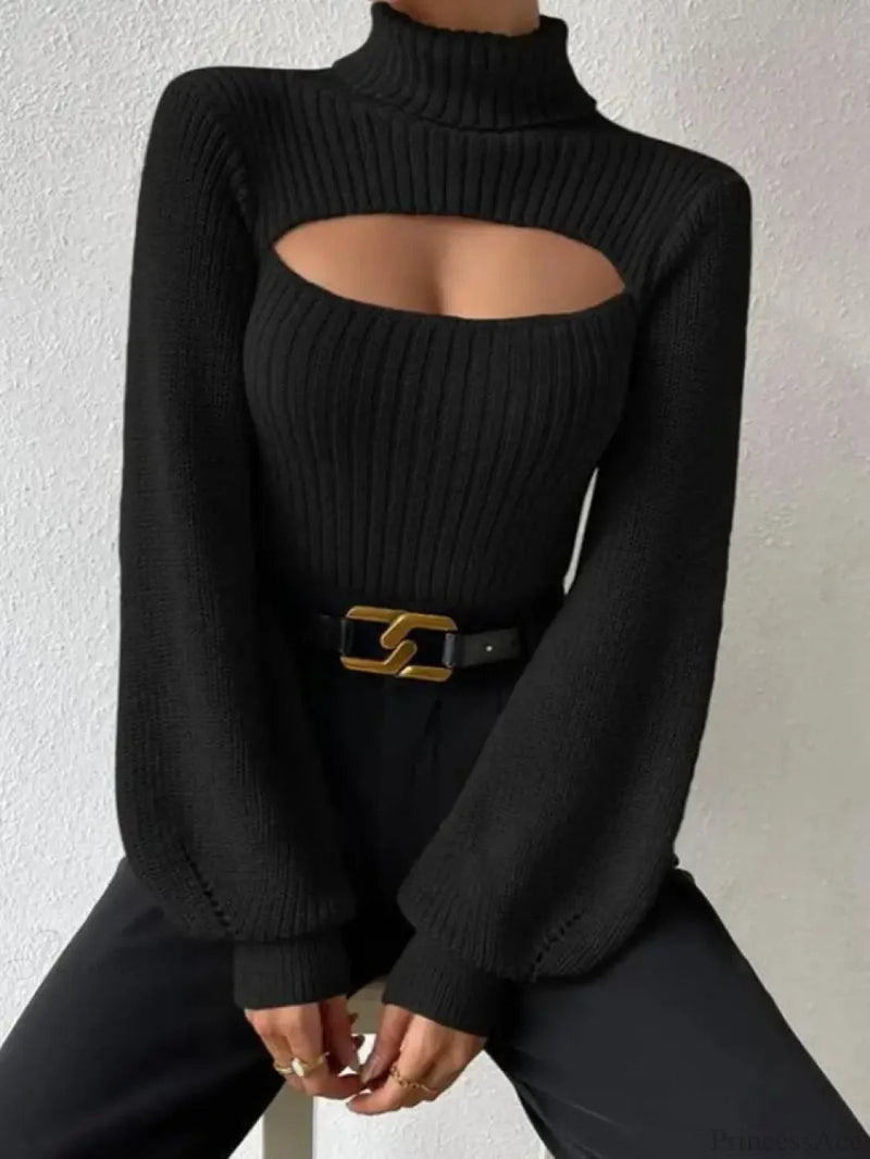 Chest Hollowed-out Turtleneck Sweater
