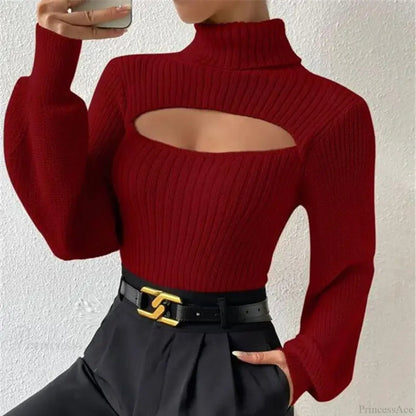 Chest Hollowed-out Turtleneck Sweater