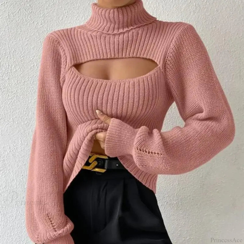 Chest Hollowed-out Turtleneck Sweater