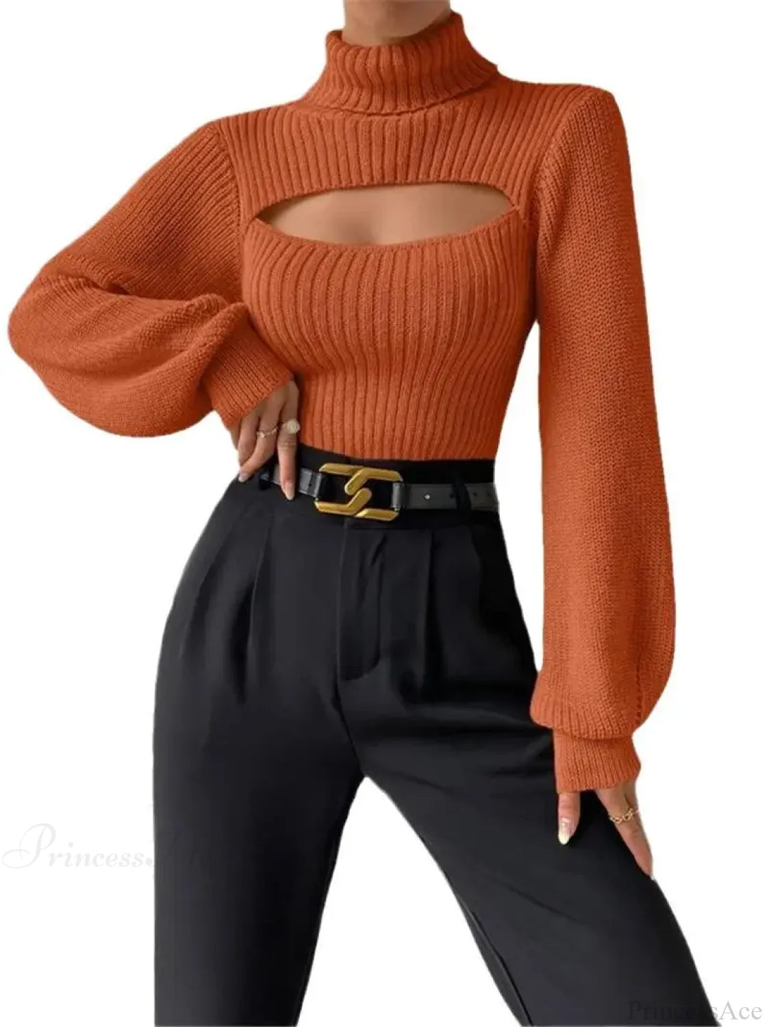 Chest Hollowed-out Turtleneck Sweater