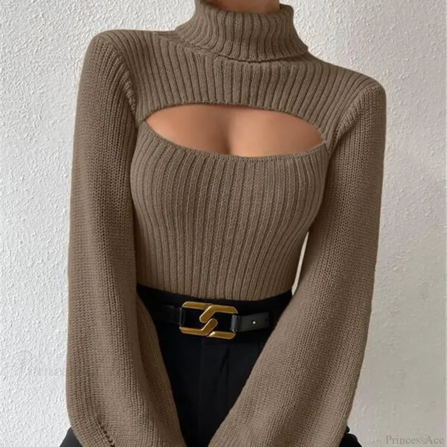 Chest Hollowed-out Turtleneck Sweater
