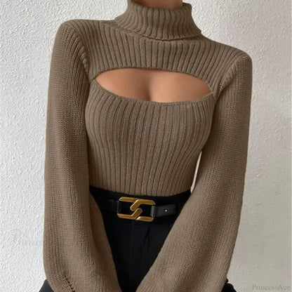 Chest Hollowed-out Turtleneck Sweater