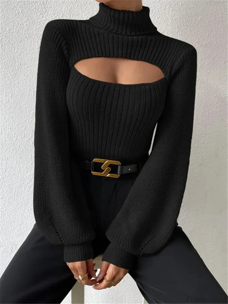 Chest Hollowed-out Turtleneck Sweater