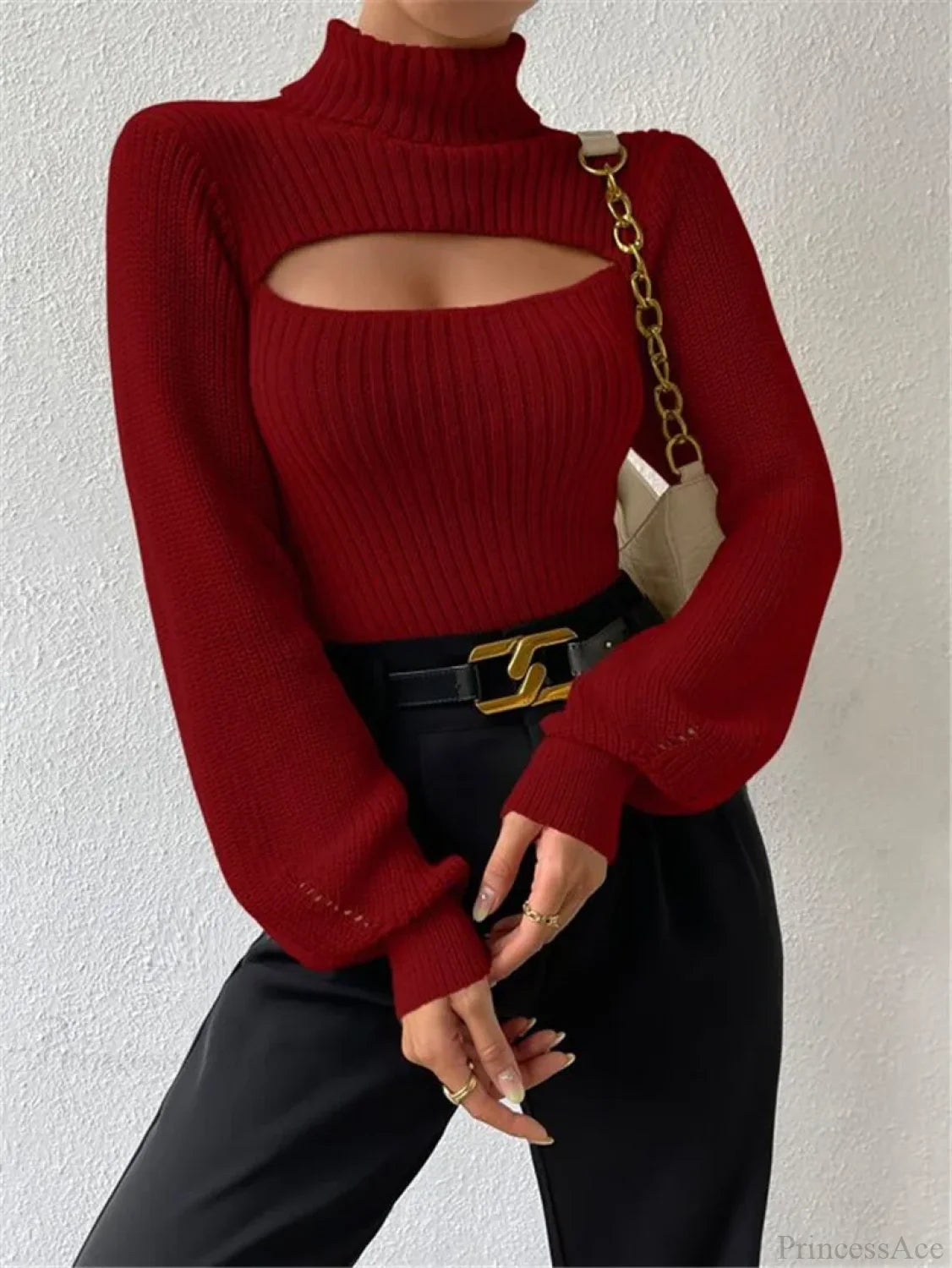 Chest Hollowed-out Turtleneck Sweater
