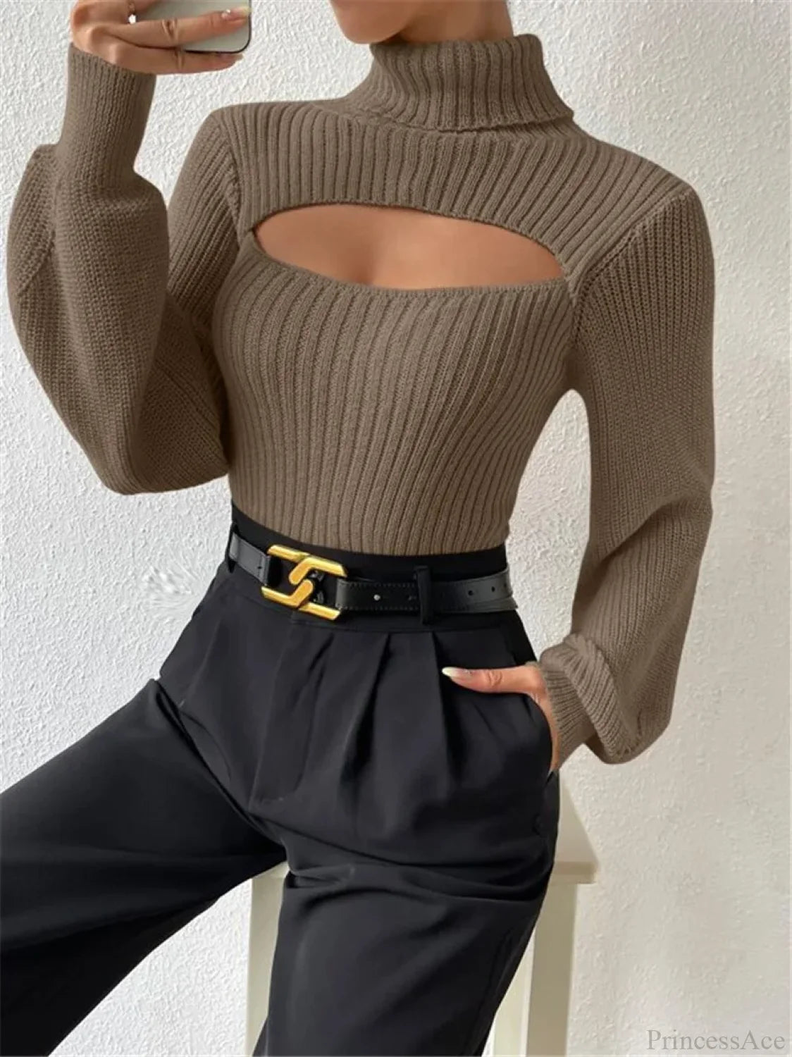 Chest Hollowed-out Turtleneck Sweater