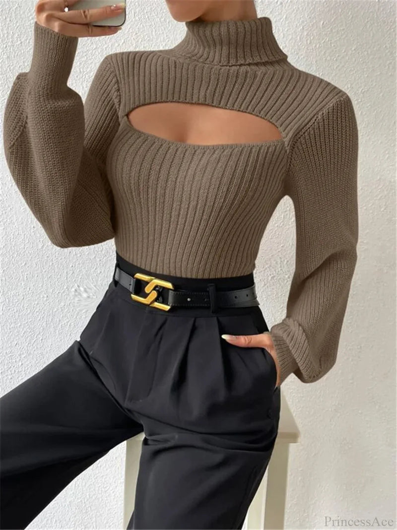 Chest Hollowed-out Turtleneck Sweater