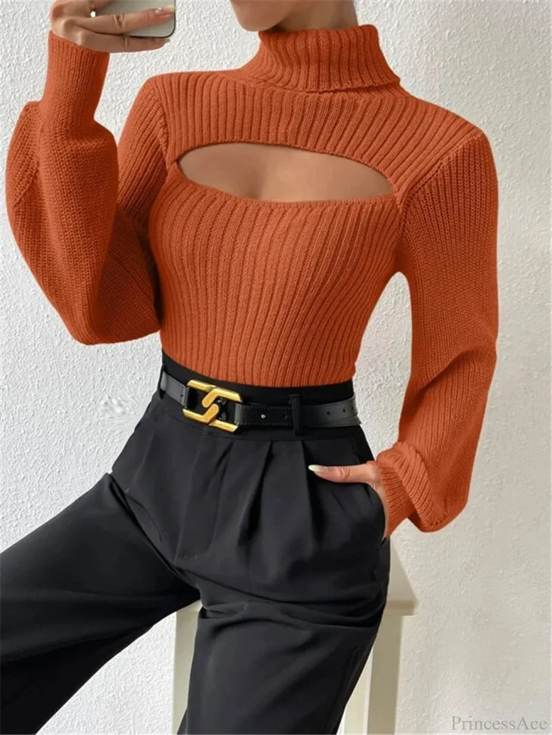 Chest Hollowed-out Turtleneck Sweater