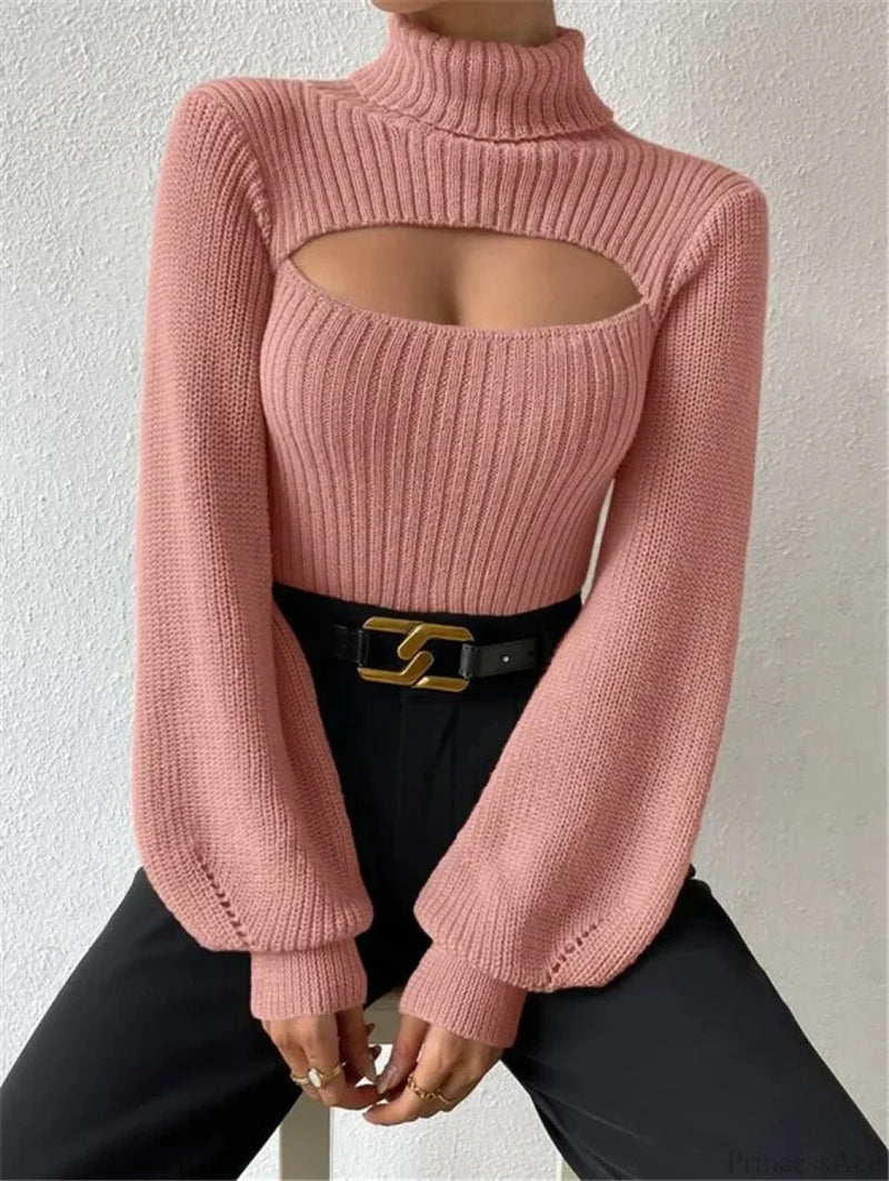 Chest Hollowed-out Turtleneck Sweater