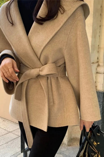Brown Woolen Hooded Overcoat