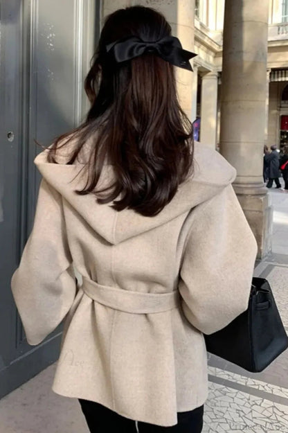 Brown Woolen Hooded Overcoat