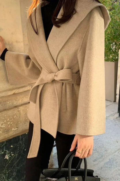 Brown Woolen Hooded Overcoat