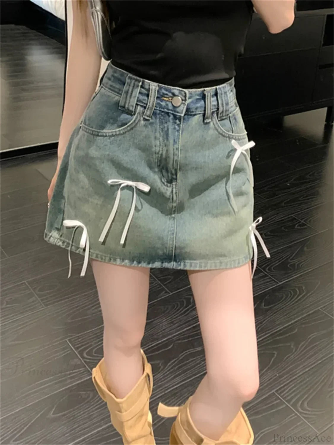 Denim Bow Detail Skirt