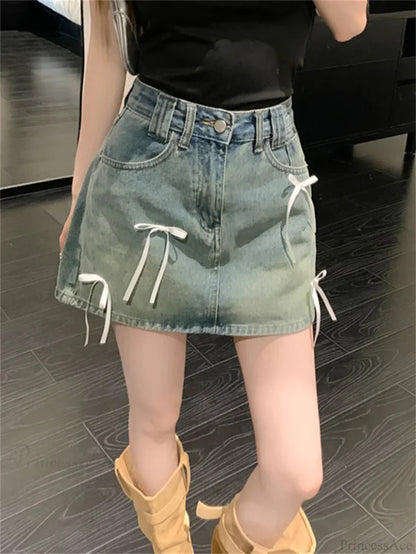Denim Bow Detail Skirt