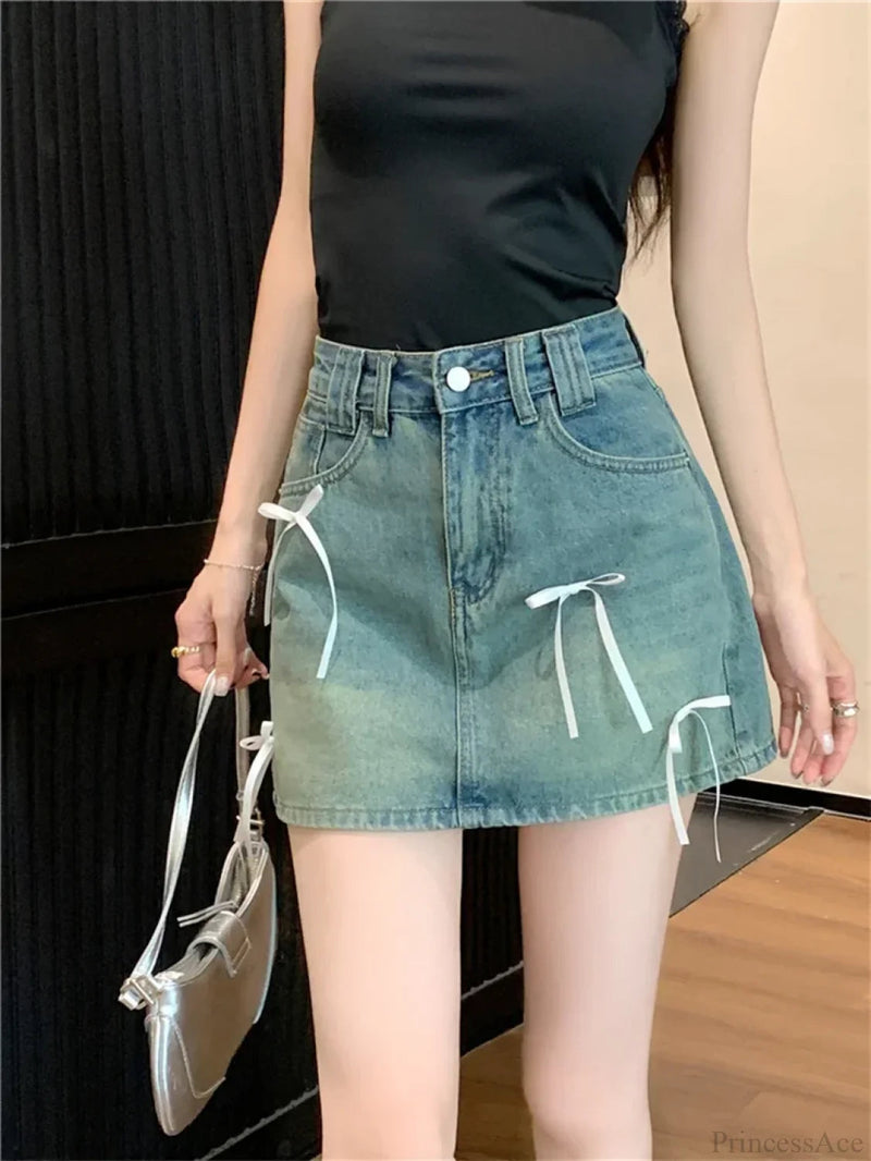 Denim Bow Detail Skirt