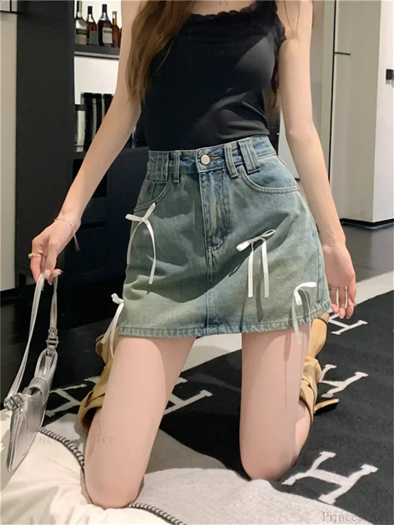 Denim Bow Detail Skirt