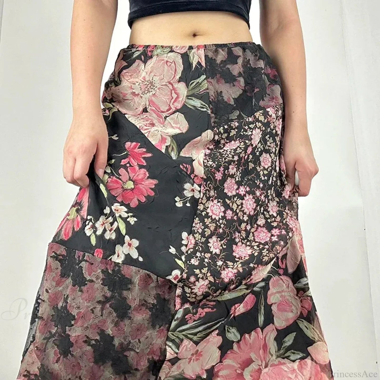 Print Low Rise Patchwork Skirt
