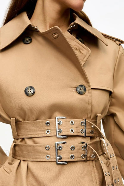 Hooded Double Belted Cropped Coat