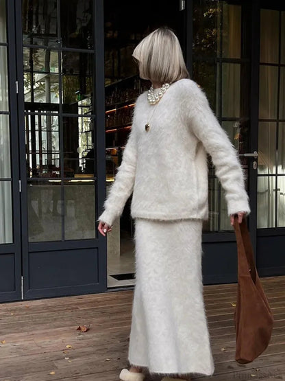 O-neck Cashmere Skirt Sweater