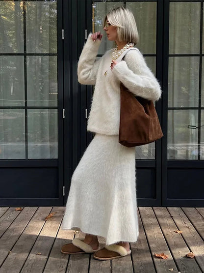 O-neck Cashmere Skirt Sweater