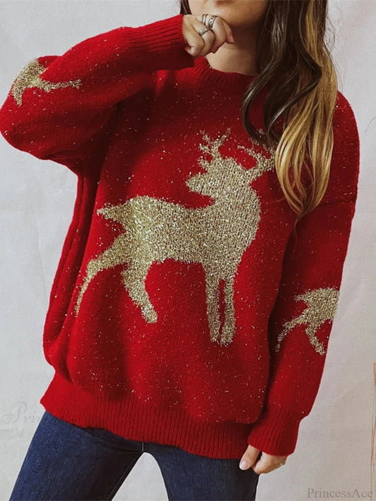 O-neck Long Sleeve Knitted Christmas Sweater